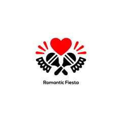 Minimalist Romantic Fiesta logo featuring black maracas and a red heart for Mexican style celebrations, Valentine events, and music.
