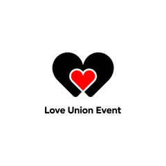 Minimalist black heart logo with a red heart inside representing union partnership love and marriage for creative event branding.
