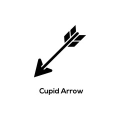 Minimalist black Cupid arrow icon representing love romance and target direction for Valentine Day branding projects and modern logo.
