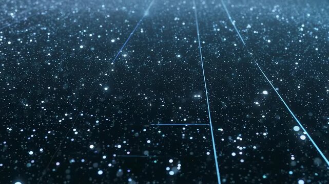 Abstract image of a grid overlaid with sparkling lights and diagonal lines in blue tones