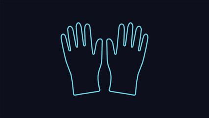Obraz premium Neon glowing protective gloves illustration on dark background symbolizing safety hygiene protection and industrial work with modern minimal line style design