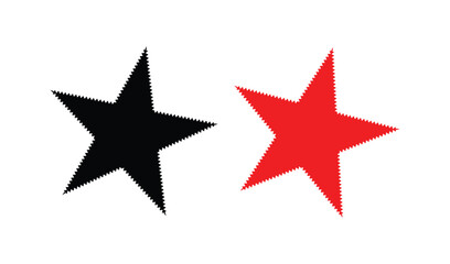 Obraz premium Two star shapes with serrated edges, one black and one vibrant red, perfect for awards or ratings