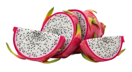 Freshly sliced dragon fruit revealing vibrant pink skin and white seeded flesh