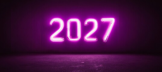 Glowing Neon Numbers 2023 in a Futuristic Digital Landscape, Symbolizing New Year Trends Ahead