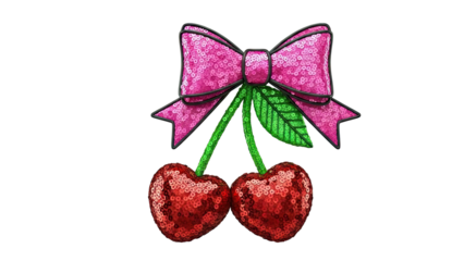 Sparkly Cherry Motif with Pink Bow