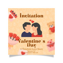 Valentine's day square poster template, romantic flat design social media post, love greeting card with heart shapes and copy space.