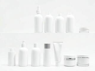 Collection of white cosmetic containers