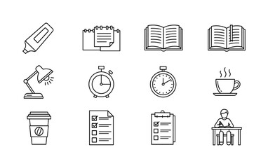 Linear icons of objects for productivity and study settings
