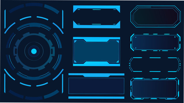 Futuristic interface elements and glowing neon blue hud design assets