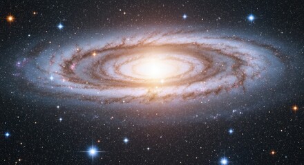 Spiral galaxy in deep space. Vast, swirling nebulae, bright core, studded with stars