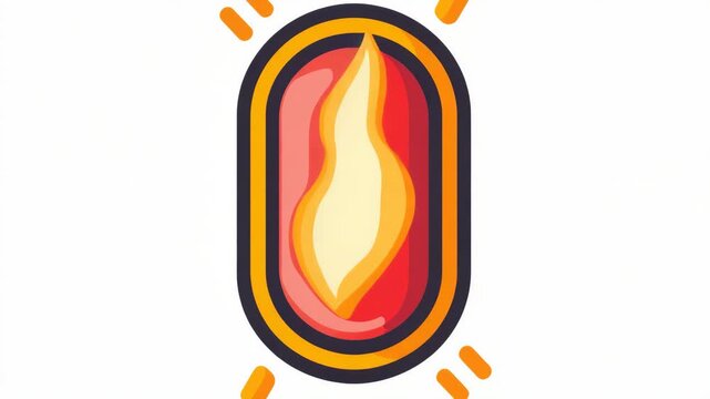 A simple graphic of a flame in red and yellow with a slight orange outline.