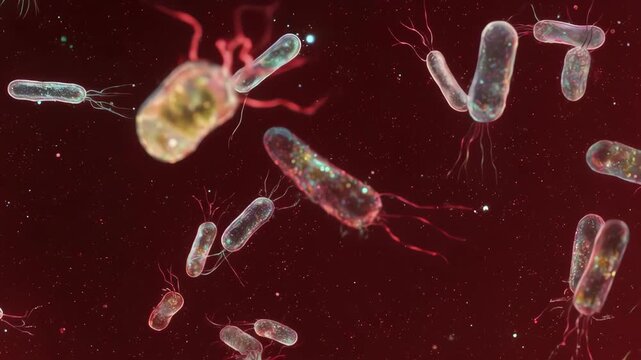 Diverse Bacterial Population Interacting (1000x Microscopic)