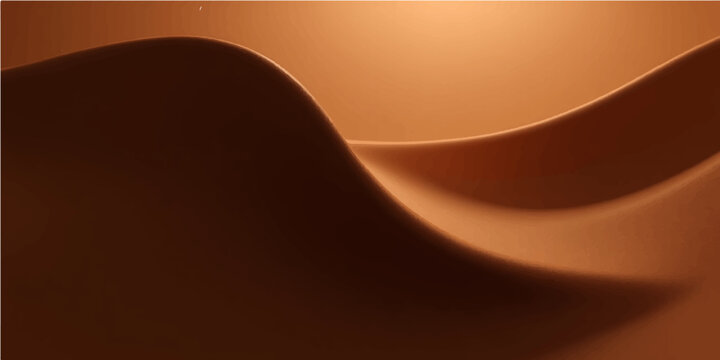 Smooth brown chocolate background vector illustration featuring golden orange waves and artistic gradient curves in a flowing liquid texture design