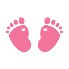 Baby footprint pink, isolated on white background. Baby shower for girl. Vector