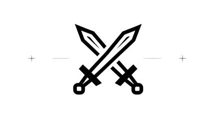 Black graphic of two crossed swords with a simple design on a white background