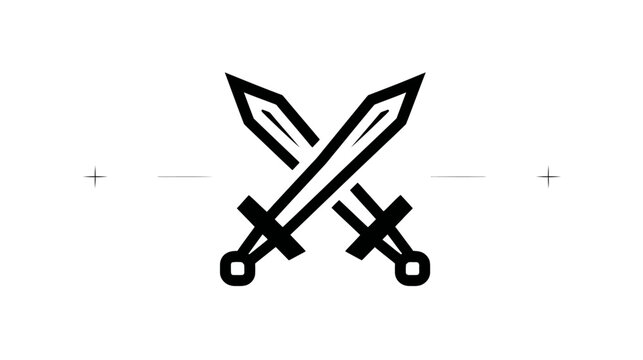 Black graphic of two crossed swords with a simple design on a white background