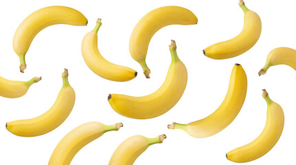 an abstract composition of vibrant yellow bananas scattered across a black canvas, depicting...