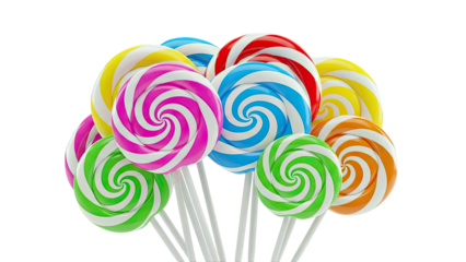 Colorful Swirl Lollipops on White Background