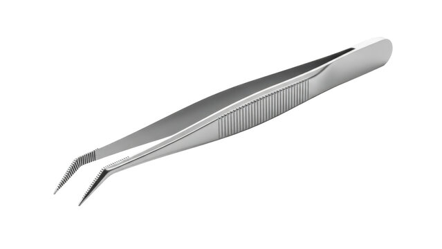 Stainless steel tweezers with precision tips isolated on transparent background