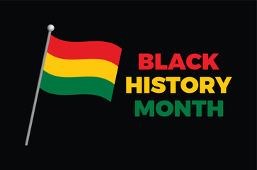 Black History Month poster with Pan-African flag vector illustration. Pan-African Flag on a pole icon. Waving african flag symbol. Template for background, banner, card. Important day