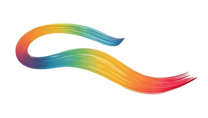 Abstract colorful brush stroke resembling a flowing ribbon shape with gradient hues of red orange yellow green blue and purple
