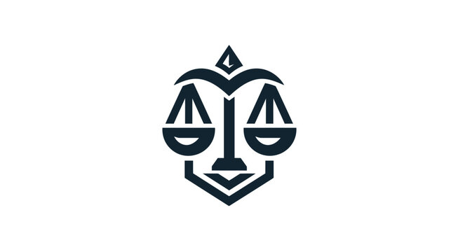 A stylized vector illustration of scales of justice with a geometric, angular, and modern design