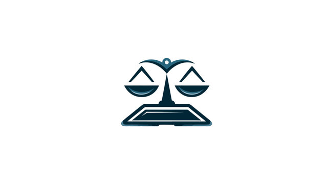 Stylized, dark blue scales of justice logo against a white background, minimal design