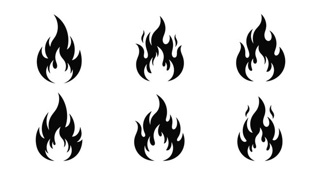 Stylized flames a collection of black fire graphics on a white background