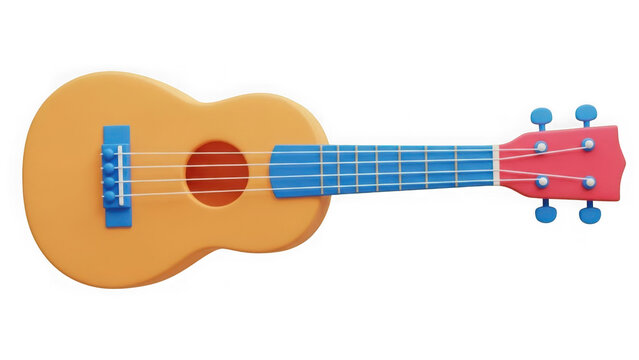 3d rendered wooden ukulele with blue and red accents