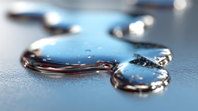 Close-up macro shot of liquid mercury droplets on a textured metallic surface