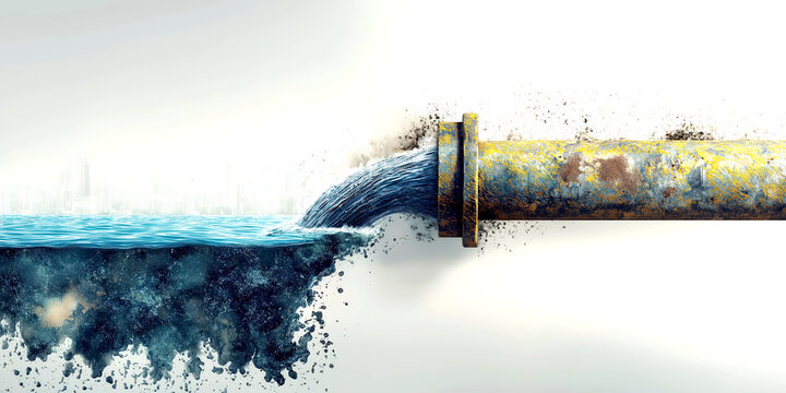 Urban Wastewater Discharge from Rusted Pipe
