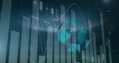Animation of financial data processing football and sports stadium - Powered by Adobe