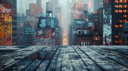 A photo of a spray-painted cityscape