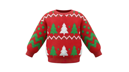 Red Christmas Sweater with Trees and Polka Dots