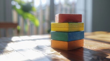 A photo of a stack of colorful toy bricks.
