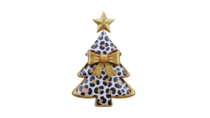 Leopard Print Christmas Tree Ornament with Gold Bow and Star