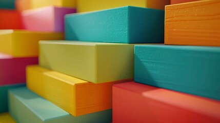 A photo of a stack of colorful toy bricks.