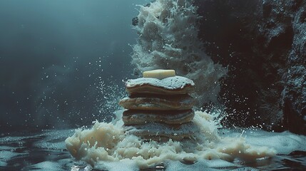 A photo of a stack of fluffy pancakes