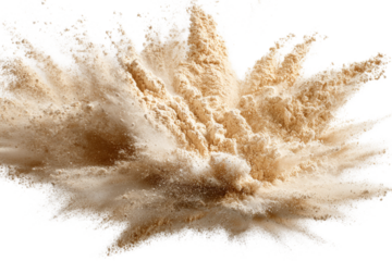 A cloud of brown powder exploding in the air isolated on transparent background transparent background