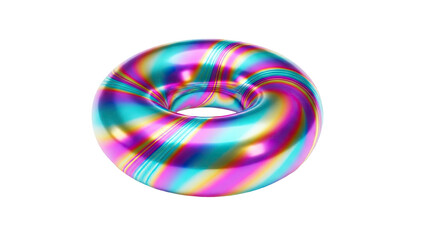 Iridescent Torus with Swirling Colors on White Background
