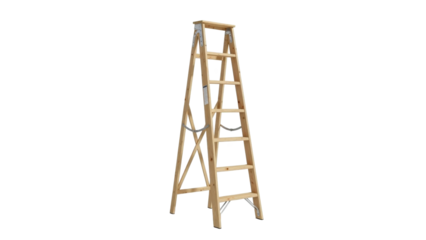 A wooden step ladder with four rungs isolated on transparent background