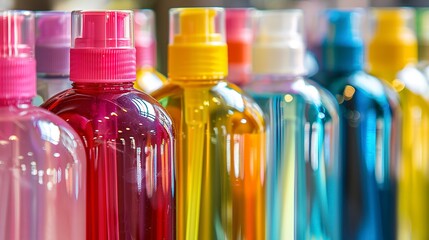 A photo of a stack of pet grooming shampoo bottles.