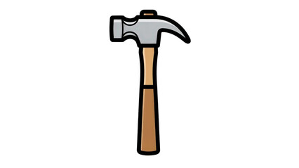A cartoon illustration of a hammer with a wooden handle and metal head isolated on transparent background