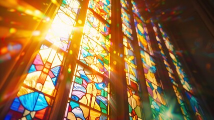 A photo of a stained glass window in sunlight.
