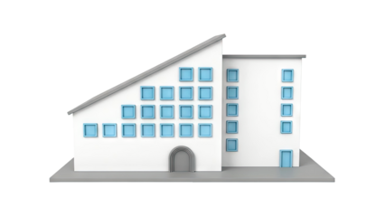 Minimalist White Building with Blue Square Windows
