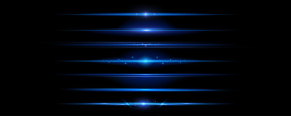 Glowing blue neon line shines horizontally on a dark background. Clean laser beam with flare and soft glow effect. Ideal for futuristic dividers, UI highlights, and digital design. © Vitalii