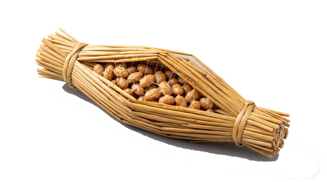Delicious Natto with Chopsticks and Straw Basket. Isolated on transparent background