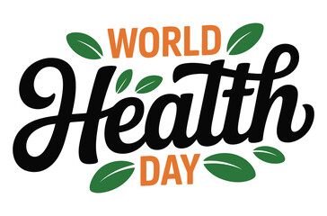 Fototapeta premium World Health Day Creative Typography Design with Green Leaves Concept