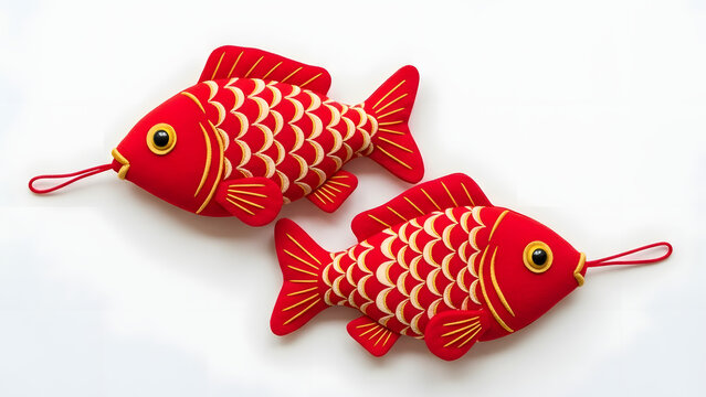 Red Fish Shaped Ornaments with Golden Details.