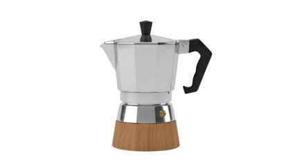 Modern Moka Pot with Wood Base and Black Handle